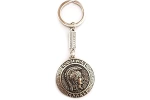 IconsGr Llavero con moneda antigua Athena Shield Diosa Athena Llavero 2, plata, L