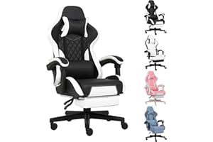Opiesit Gaming Chair, Computer Office Chair with Footrest, Linkage Armrests and Lumbar Support, High Back Ergonomic Gamer Chairs for Adults, Black