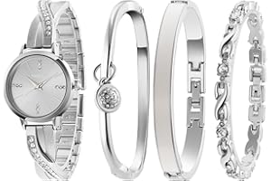 TIME100 Set Orologio Bracciale da Donna Elegante Orologio da Donna in Acciaio Inossidabile，Bracciali Decorati con Cristalli,Set di Braccialetti con Decorazione in Cristallo Premium Regalo Donna