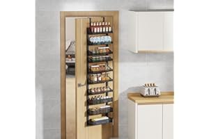 GarveeMore Over Door Spice Rack 10-Tier，Carbon Steel Over/Behind Kitchen Pantry Organizers and Storage, Door Hanging Storage Room for Bathroom Kitchen, Black