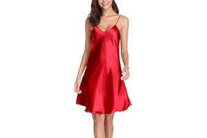 Vlazom Damska satynowa koszula nocna na ramiączkach typu spaghetti, dekolt w serek, bielizna nocna