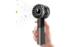 JATEKA Mini ventilador de mano recargable por USB, batería portátil de acero inoxidable de 2600 mAh con 4 velocidades para hasta 16 horas de funcionamiento, compacto para viajes, oficina, hogar y exteriores.