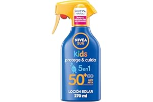 NIVEA SUN Protege & Cuida Kids - Spray FP50+ - Protector Solar Infantil - Protección UVA/UVB Alta - Resistente al Agua - Hidratación Profunda - Aplicación Sencilla - Piel Sensible Para Niños - 270 ml