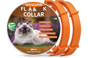 WEALLIN Collier Anti Puces et Tiques pour Chats, Collier Anti Puces pour Chat Imperméable et Réglable, Naturelles et Efficace Protection 8 Mois, Collier Anti Puce Chat à Tous Les Chat, Orange (2 PCS)