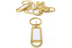 Kahns Trade Metal Keyring with Writeable Label - Personalised - Extremely Strong - Pendant with Ring for Keys, Luggage and Pets - Gold