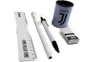 OFFERTA SCUOLA- KIT UFFICIALE PORTAPENNE WHITE JUVE JUVENTUS MATITA TEMPERINO PENNA GOMMA RIGHELLO 15cm