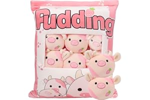 HXPLN Cute Snack Pillow Stuffed Animal Toys, Kawaii Cow Plush Pillow Removable Pudding Pillow Cushion with Cow Plush Dolls, Birthday Creative Gift for Kids, Girls, Boys(6 Strawberry Cow)