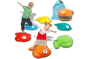 TERRAMUS Pierres D'équilibre pour Enfants, 6 PCS Pierres de Rivière Antidérapantes, Blocs D'équilibre, Équipement de Jeu Intérieur et Extérieur, Jouets Montessori pour la Coordination et la Stabilité