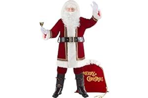 Boveco 10PCS Deluxe Weihnachten Santa Claus Kostüm Männer Santa Anzug Cosplay Erwachsene Rot Samt Outfit