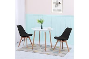 LafeuR Esstisch mit 2 Stühlen Essgruppen, Esszimmergruppe Küchentisch-Set für 2 Personen Sitzgruppe für Wohnzimmer Küche Büro(Runder Weiß Tisch + 2 Buche Schwarz Stühl)