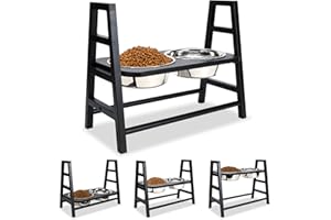 Emfogoo Dog Bowls Raised Dog Bowls for Large Dogs 3 Heights 3.9in 8in 12.8in with 2 Stainless Steel Dog Food Water Bowls Elevated Dog Bowl With Stand for Small Medium Large Dogs and Cats