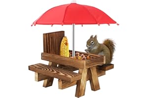 BSEICAL Eichhörnchen Futterhaus Wetterfest Picknicktisch Holz -Futtertisch Mit Regenschirm Futterstelle-Feeder Garten Maiskolbenhalter