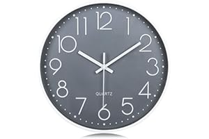 Lafocuse Horloge Murale Gris Moderne Silencieuse 30cm, Chiffres 3D Pendule Murale Classique Facile à Lire, Quartz sans Tic-tac Déco pour Salon Chambre Bureau Cuisine
