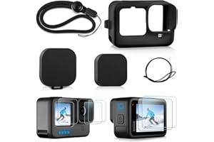 REDTRON Silikonhülle und Bildschirmschutz, Kit für GoPro Hero 12/11/10/9 Black, Inklusive Silikonhülle & 6 Bildschirmschutzfolien aus gehärtetem Glas & 2 Objektivschutz für GoPro 12/11/10/9,Pack 2