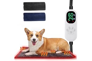 Angelpet Tappetino Riscaldante per Cani Gatti L 45x70cm – Cuscinetto Elettrico per Animali Domestici, 30-60℃ Temperatura, 14 Timer (0-12/24H), Cavo Anti-Morso 1,8m, Auto Screen-Off, 2 Fodere Lavabili
