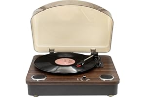 BESCOST Giradischi Bluetooth con 2 Altoparlanti Incorporati,Giradischi Vinile :3 Velocità 33/45/78 giri, Uscita linea RCA, Ingresso AUX, Jack per Cuffie