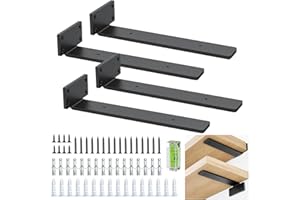 BATONCA Palomillas Para Estanterias, Paquete De 4 Soportes De Pared Para Estantes, Soportes Para Estantes Negros, Soportes En L De Metal Resistente Para Montaje En Pared (Negro, 25 Cm/10 Pulgadas)