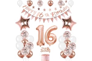 FEYG 16th Birthday Decoration for Girls, Rose Gold 16th Birthday Decorations, 16th Birthday Balloons with Happy 16th Birthday Banner Cake Toppers Triangle Flag Number 16 Balloons for Birthday Decorations