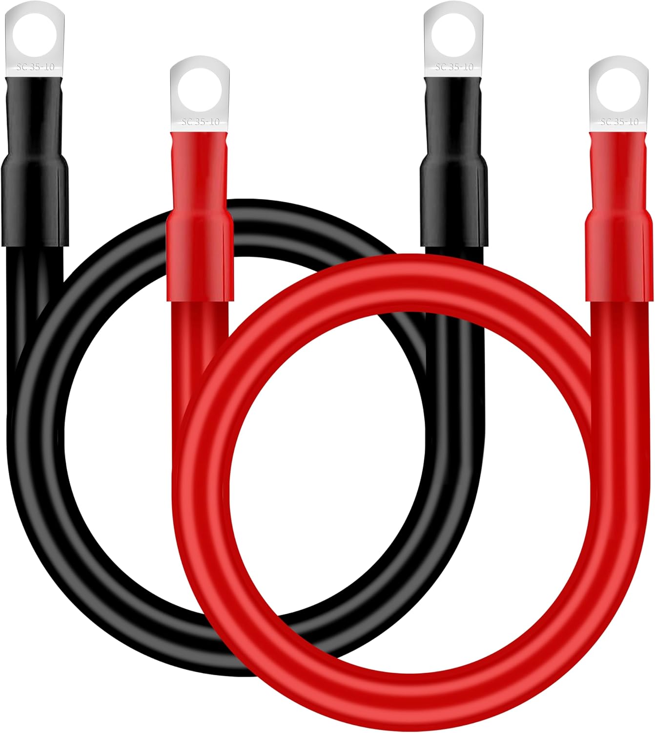QIMEI-SHOP Cable Bateria 35mm² 50cm Cable Inversor de Batería 12V 2AWG Cables de Batería con M10 Terminales de Anillo para Automóvil Camión Moto Solar Marino Rojo y Negro 2 Piezas