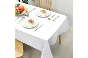 Hiasan Glatt Tischdecke Fleckenabweisend Tischtuch mit Lotuseffekt Leicht Wasserabweisend Tischwäsche, Weiß, 140x300cm