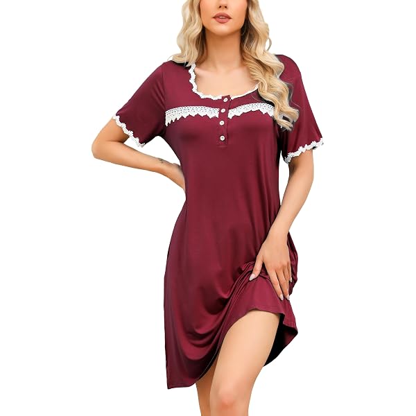 Leversic Camica da Notte Donna Estiva Camicia Notte Donna Maniche Corte Camicie da Notte Donna Cotone Vestaglia Estiva Manica Corta T-Shirt da Casa Casual Rosso M