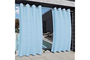 Clothink Outdoor Vorhänge Wasserfest Sonnenschutz Winddicht Rostfrei Schnelltrocknend mitÖsen für Terrasse Garten Balkon Familienhaushalte einfache Montage farbecht haltbar(132x305cm,1Stück,Hellblau)
