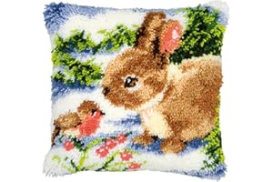 VERVACO Knüpfkissen Set Deko Kissenbezug Knüpfset für Anfänger Kaninchen & Vogel Basteln Erwachsene Kreativ DIY Handarbeit Kissen zum Selber Knüpfe ca. 40 x 40 cm Latch Hook Kit Knüpfhaken Set Kissen
