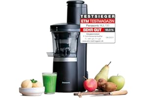 ‎PANASONIC Panasonic Slow Juicer MJ-L700KXE, elektrische Fruchtpresse, Entsaften von ganzen Früchten und Gemüse, 75-mm Öffnung, schlankes Design, sicher und praktisch, Schwarz, Mattschwarz