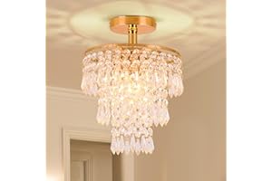 ‎FRIXCHUR FRIXCHUR Mini Größe Kristall Kronleuchter Moderne Unterputz Deckenleuchte 3-Stufen Regentropfen Kristall Anhänger Beleuchtung Dekoration für Schlafzimmer Flur Wohnzimmer, E26 Basis, Gold…