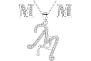 RICHARDSON & CLARK Initial Necklace and Stud Earrings Jewellery Set for Women, 925 Sterling Silver Rhodium Plated, Letter Necklace Earrings, Personalised Gifts for Women Mum Girls, Gift For Her Birthday Christmas