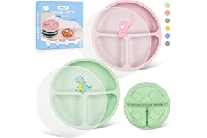 NesriToy Silikon Baby Teller mit Saugnapf und Deckeln, Geteilte Rutschfeste Babyteller Kleinkind Teller, BPA-Frei, Spülmaschinen und MikrowellenFest, 2 Stück