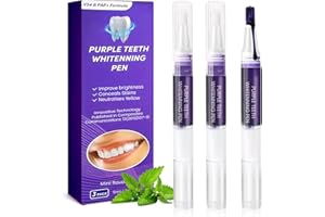 Pack of 3 Teeth Whitening Pen, Purple Gel for Whiter Teeth, Removes Discolouration from Coffee, Tea & Smoking, Quick & Easy to Use, Mint