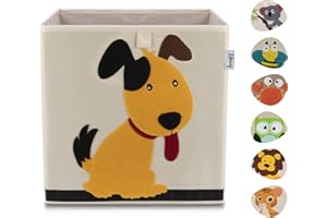 LIFENEY Aufbewahrungsbox Kinder mit Hund Motiv I Spielzeugbox mit Tiermotiv passend für Würfelregale I Ordnungsbox für das Kinderzimmer I Aufbewahrungskorb Kinder