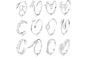 KALVICA 12 Pcs Adjustable Thumb Ring for Women Girls Silver Joint Knuckle Ring Toe Ring Open Rings Beach Jewelry Ring
