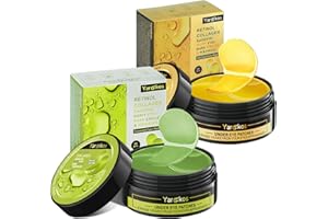 HUMSUBY 2 Stück Kollagen Hydrogel Anti Aging Augenmaske, 60 Pcs feuchtigkeitsspendende Augenpad-Maske, Gegen Augenringe, Falten, dunkle Ringe und Tränensäcke, 30 Paar Hyaluronsäure Augenpads, 24K Gold + Grün