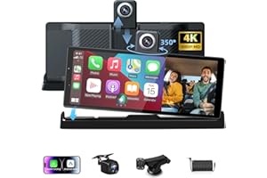 JANSITE 2025 Tiempo Limitado Exclusive Pantalla Coche Carplay Android Auto Pantalla 350° Giratorio 4K Dashcam,10,26 Pulgadas Portátil Pantalla Carplay Coche Dual-Bluetooth Navegación de Conducción