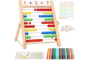 FENGQ Pallottoliere per Bambini Legno, Giochi Abaco, Abaco di Legno per Bambini con Perline Multicolori,Bastoncini per Contare,Carte dell'alfabeto, Regalo per 2 3 4 5 6 Anni Ragazzi Ragazze