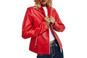 BELLIVERA Chaqueta de Cuero PU para Mujer, Chaqueta con Bolsillos con Cremallera, Chaqueta Corta para el Otoño, Primavera