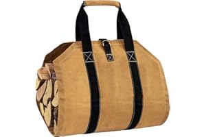 ZONSUSE Bolsa de Transporte para Leña de Lona, Bolsas de leña para Chimenea, Bolsa de Leña Almacenamiento Plegable, Accesorios para Estufa, para Interior y Exterior, Camping, Playa, Hoguera (Amarillo)