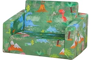 PWTJ Kid Sofa Chair, Children’s 2 in 1 Flip Open Foam Sofa bed for Kid Birthday Gift (Green)