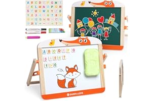 NUKIED Mini-Staffelei für Kinder, Holzkunst-Staffelei, faltbar, Desktop-Zeichenbrett, doppelseitig, Whiteboard & Kreidetafel, Holzkunststaffelei, Stehstaffelei für Jungen und Mädchen, 3 4 5 6 7 8 Jahre
