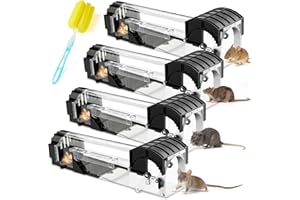 CONTEVER Mouse Traps, 4 Pack Enlarged Humane Mouse Traps for Indoors and Outdoors, No Kill Mice Trap, Improved Highly Sensitive, Effective Quick Reusable Rodent Catcher with Cleaning Brushs (Random Color)