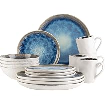 Set De 3 Plateaux De Service En Céramique Mäser Frozen - Grès, Glaçage Moucheté Bleu, Lavable Au Lave-vaisselle