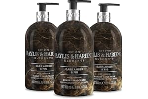 Baylis & Harding Dark Amber & Fig Elements Hand Wash, 500 ml (Pack of 3) - Vegan Friendly