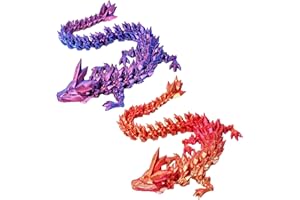 MYQIQI 3D Printed Dragon, 3D Dragon Action Figures Flexible 3d Printed Toys Dragon 30CM Flexible Joints Dragon Home Desk Decor Desk (Purple & Red)