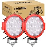 RIGIDON 2x Round LED Work Light, Red 7 Inch 51W LED Bulbs | 12V 24V Driving Light Lamp for Offroad Vehicle Trucks SUV ATV 4x4