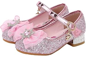 IWFREE Fille Chaussures de Princesse Elsa Cristal Ballet Talons Hauts Enfant Déguisement Noël Carnaval Anniversaire Fête Mariages Communion Baptême Costume Accessoires Paillettes Chaussures Bleu 02