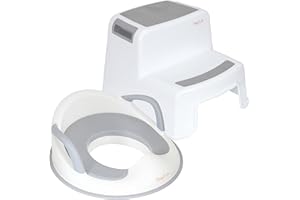 Babycurls Toddler Toilet Training Seat with Handles and Non Slip Double Step Stool Combo - Secure Fit, Anti-Slip Surface and Lightweight Portable Design for Safe Stress-Free Kids Potty Toilet Training