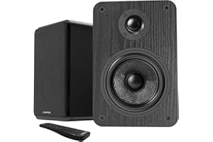 LONPOO LP-42A Altoparlanti da scaffale Attivo 60W RMS, con woofer da 4", 1" Tweeter, Bluetooth 5.3, Ottico, RCA,3.5mm AUX-IN, telecomando per la casa (nero)