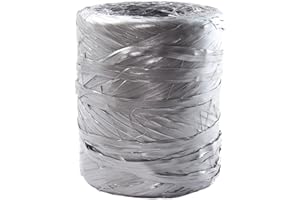 HAPPENINGS Rafia en un rollo de rafia sintética de 220 yardas, cinta de papel de rafia natural, artesanía para regalos, ramos de flores de Navidad, decoración, 200 m (plata metálica)